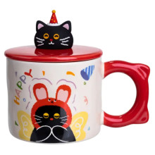 Чашка фарфоровая с крышкой Kitten's Birthday 400 (мл) подарочная кружка прикольная чашка для детей на подарок Красный FM-24D (LG-FM-24D)