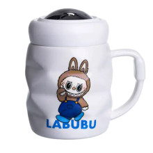 Чашка фарфоровая с крышкой Labubu 400 (мл) Белый с синим FM-54A (LG-FM-54A)