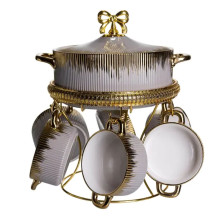 Суповой сервиз на 6 персон супница 2 (л) на подставке с бульонницами 400 (мл) тарелки для супа Серый с золотом FM-A23-6 (LG-FM-A23-6)