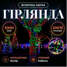 Гірлянда Різдвяна фея вулична 100 (м) 1000 LED чорний провід Мультиколір CF1000L100MBML (LG-CF1000L100MBML)