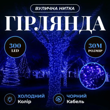 Гірлянда Нитка вулична 30 (м) 300 LED чорний провід Синій CF300L30MBBL (LG-CF300L30MBBL)