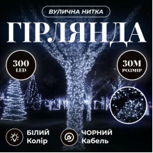Гірлянда Нитка вулична 30 (м) 300 LED чорний провід Білий CF300L30MBW (LG-CF300L30MBW)