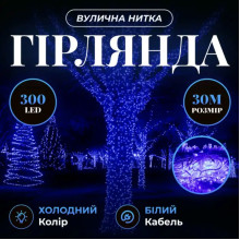 Гірлянда Нитка вулична 30 м 300 LED білий провід Синій CF300L30MWBL (LG-CF300L30MWBL)