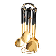 Набор кухонных принадлежностей на подставке 7 предметов кухонные аксессуары на подставке Черный с золотом HP-20-66