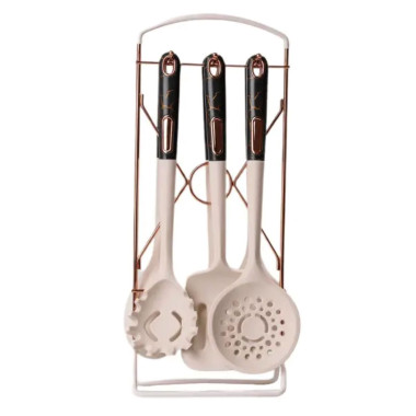 Набір кухонного приладдя на підставці 6 штук кухонні аксесуари Бежевий із чорною ручкою YRUR4 (LG-2072860505)