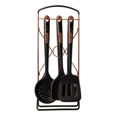 Набір кухонного приладдя на підставці 6 штук кухонні аксесуари Чорний під мармур YRUR5 (LG-2072860506)