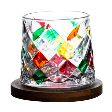 Склянка дзиґа для віскі 300 мл з бамбуковою підставкою HP1604 (LG-HP1604)