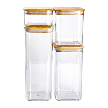 Банки для сыпучих продуктов набор из 4 шт пластиковые с бамбуковыми крышками HP-1302