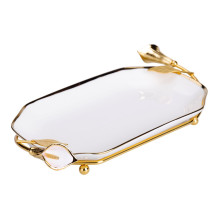 порцелянова фруктовниця на підставці 26×15×3.5 см Біла із золотом HP-7-5 (LG-HP-7-5)