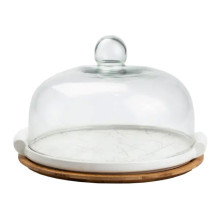 порцелянова тортівниця зі скляною кришкою на бамбуковій підставці HP1203 (LG-HP1203)