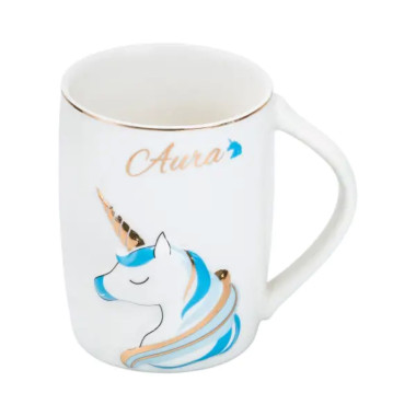 Чашка порцелянова з малюнком єдинорога 400 мл Aura Блакитна HP7187BL (LG-2183918418)