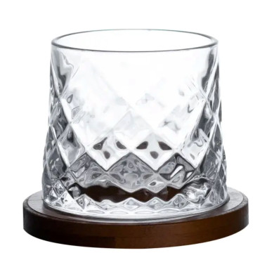 Склянка для віскі Dof з бамбуковою підставкою, 300 мл, обертовий стакан HP1603 (LG-HP1603)