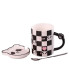 Чашка порцелянова The Panda 350мл з блюдцем і ложкою Шахматка HPCY8369CH (LG-2028428270)