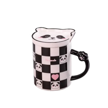 Чашка порцелянова The Panda 350мл з блюдцем і ложкою Шахматка HPCY8369CH (LG-2028428270)