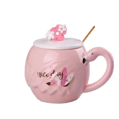 Чашка порцелянова Flamingo 500мл з кришкою і ложкою чашки для кави Nice day HPCY8276ND (LG-2056292344)