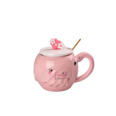 Чашка порцелянова Flamingo 500мл з кришкою і ложкою чашки для кави Smile HPCY8276SM (LG-2056292343)