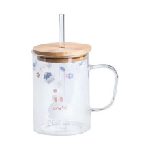 Чашка скляна з дерев'яною кришкою та трубочкою HP7214B (LG-2152930685) Чашка скляна з дерев'яною кришкою та трубочкою HP7214B (LG-2152930685)