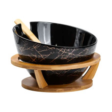 Салатниця на бамбуковій підставці з ложкою Ø 25 см чорна HP1245 (LG-HP1245) Салатниця на бамбуковій підставці з ложкою Ø 25 см чорна HP1245 (LG-HP1245)