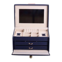 Шкатулка для украшений из эко кожи 3 яруса с зеркалом органайзер для ювелирных изделий HP-5-17BL