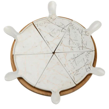 Тарілка для піци 28 см порцелянова з бамбуковою підставкою, що обертається, секційна HP1213 (LG-HP1213)