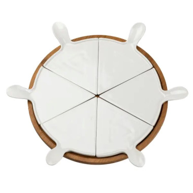 Тарілка для піци 28 см порцелянова обертається, бамбукова основа HP1248 (LG-HP1248)