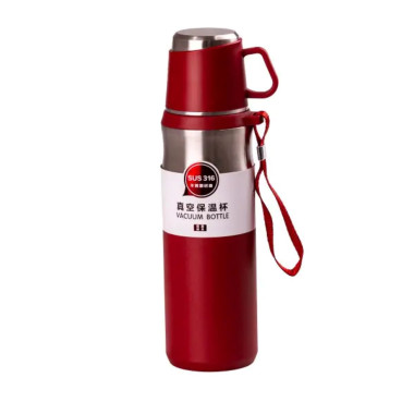 Термос з чашкою та ремінцем 600 мл з металевою колбою Червоний HPGM80155R (LG-2031814168)