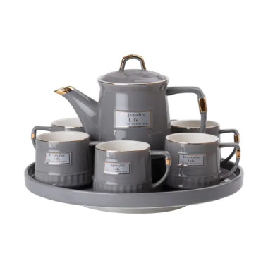 Чайний набір на 6 персон (з заварювальним чайником та порцелянаовою підставкою), сірий HP-15-5 (LG-2350684545)