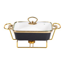 Марміт порцелянаовий із скляною кришкою 31х16х15.5 см на металевій підставці 1 л Чорний HTJ-1001 (LG-HTJ-1001)