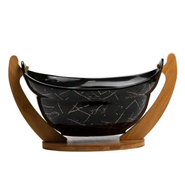 Фруктовниця порцелянова 32 x 18,5 x 18 см з бамбуковою підставкою HP1237 (LG-HP1237)