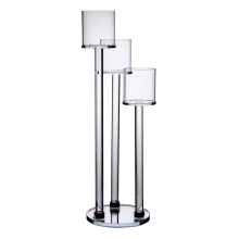 Підсвічник скляний на 3 свічки 12×37.5 см підсвічник декоративний прозорий на ніжці HP-4-13 (LG-HP-4-13)