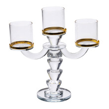 Канделябр на 3 свічки 23×9×23.5 см підсвічник скляний декоративний із золотою окантовкою HP-4-35 (LG-HP-4-35)