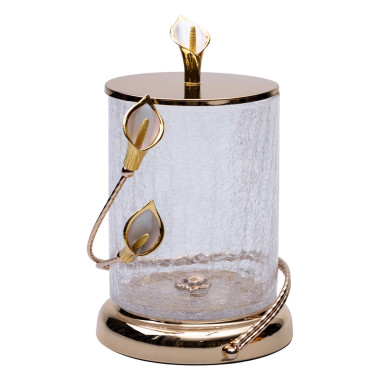 Цукерниця скляна 14×23 см з квітковим металевим декором цукерниця з кришкою HP-7-6 (LG-HP-7-6)