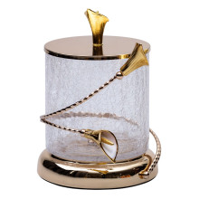 Цукерниця скляна 14×20 см з квітковим металевим декором цукерниця з кришкою HP-7-7 (LG-HP-7-7)