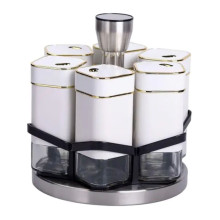 Набір для спецій 6 ємностей карусель для приправ на підставці Білий HP-1314 (LG-HP-1314)