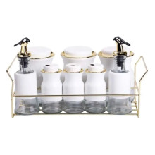 Набір для спецій на підставці з пляшками для олії та оцту 8 предметів Білий HP-1360W (LG-HP-1360W)