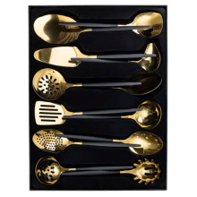 Набор кухонных принадлежностей 12 предметов столовые приборы из нержавейки Золото с черным HP-20-22