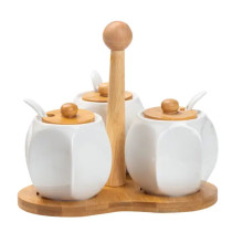 Набір банок для сипучих продуктів 3 шт по 200 мл, на бамбуковій підставці HP1201 (LG-HP1201) Набір банок для сипучих продуктів 3 шт по 200 мл, на бамбуковій підставці HP1201 (LG-HP1201)