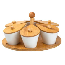 Набір порцелянових баночок для сипучих продуктів 6 штук по 100 мл на бамбуковій підставці HP258 (LG-2183918388) Набір порцелянових баночок для сипучих продуктів 6 штук по 100 мл на бамбуковій підставці HP258 (LG-2183918388)