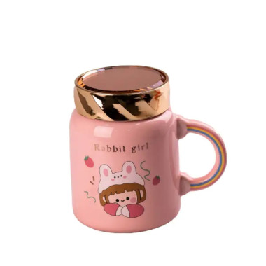 Чашка порцелянова 420 мл з кришкою Рожева HPCY8240P (LG-2028279346)