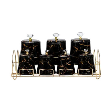 Набір для спецій 4 шт по 250 мл і 3 шт по 550 мл на металевій підставці  чорний HP1249 (LG-HP1249)