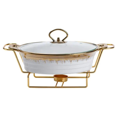 Мармітниця порцелянова 1 літр кругла, підставка з підігрівом HP1025 (LG-HP1025)