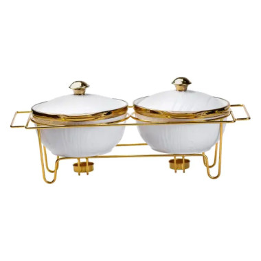 Марміт порцелянаовий на 2 секції по 1 л на металевій підставці HP1039 (LG-HP1039)