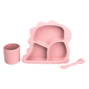 Дитячий набір силіконового посуду 3 предмети Рожевий HP34545P (LG-2183953910)