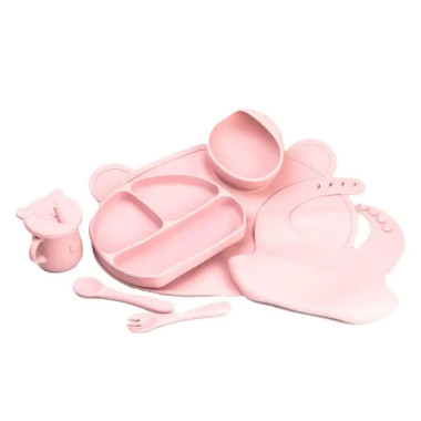 Дитячий набір силіконового посуду7 предметів Рожевий HP34546P (LG-2183953912)