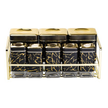 Набор для приправ и специй на подставке 8 штук с крышками Черный HP-1364