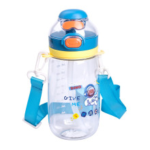 Пляшка для води дитяча 550 мл з ремінцем і трубочкою для спорту та школи 20 см Синя HP-14-45BL (LG-HP-14-45BL)