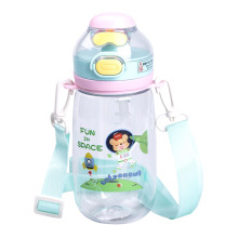 Пляшка для води дитяча 550 мл з ремінцем і трубочкою для спорту та школи 20 см Зелена HP-14-45GR (LG-HP-14-45GR)