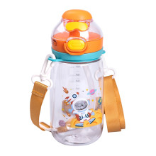 Пляшка для води дитяча 550 мл з ремінцем і трубочкою для спорту та школи 20 см Помаранчева HP-14-45O (LG-HP-14-45O)