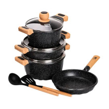 Набір посуду, 3 каструлі, з товстодонною алюмінієвою лопаткою та ополоником MGC, чорний HP-4-401B (LG-2358506265) Набір посуду, 3 каструлі, з товстодонною алюмінієвою лопаткою та ополоником MGC, чорний HP-4-401B (LG-2358506265)