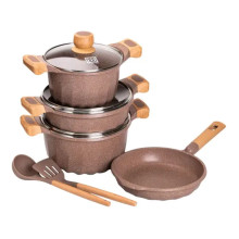 Набір посуду, 3 каструлі, товстодонне алюмінієве дно MGC з лопаткою та ополоником, кавовий HP-4-401CO (LG-2358506262) Набір посуду, 3 каструлі, товстодонне алюмінієве дно MGC з лопаткою та ополоником, кавовий HP-4-401CO (LG-2358506262)